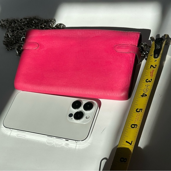 💯 HERMES Fuschia Pink Kelly Classic Long Wallet Chevre Leather Wallet on Chain - Picture 13 of 15